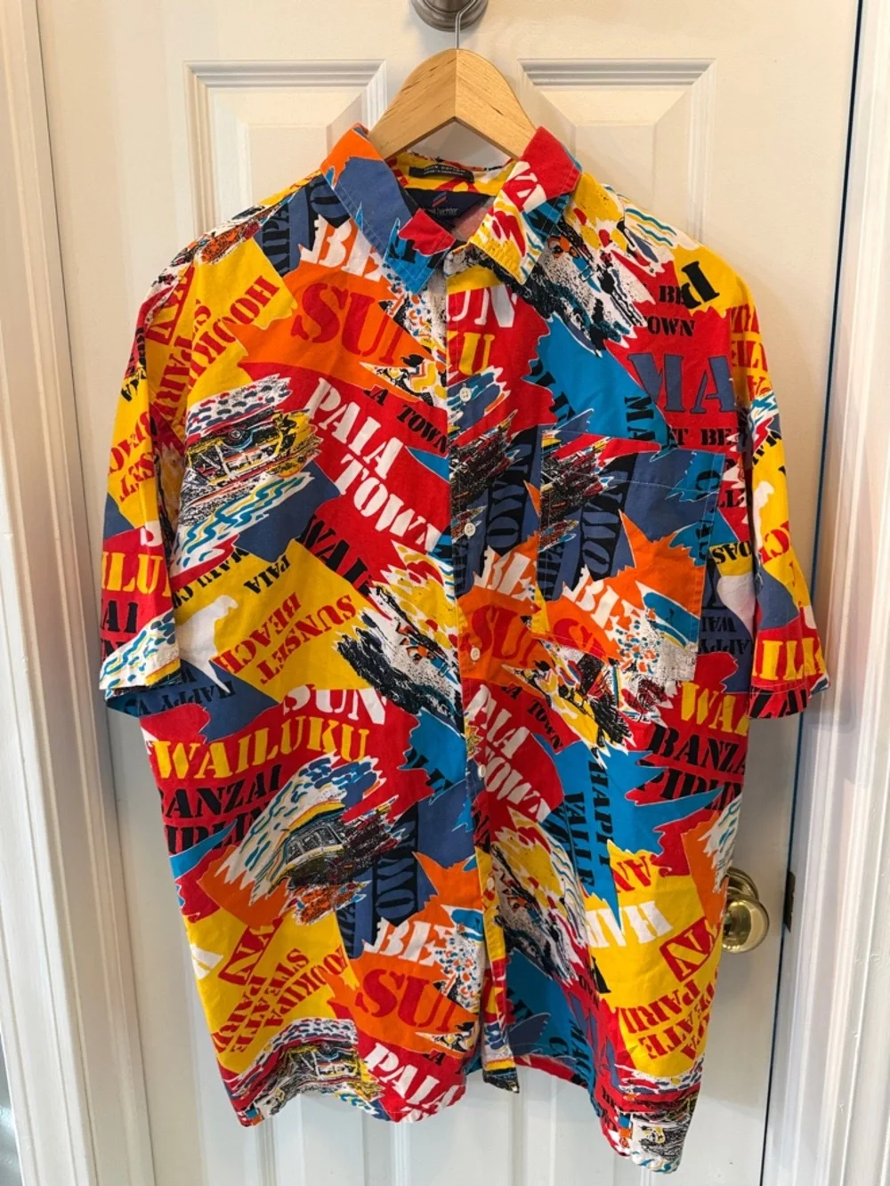 Vintage‎ Daniel Hechter Hawaiian Graphic Button-Up Shirt XL Retro Surf Print